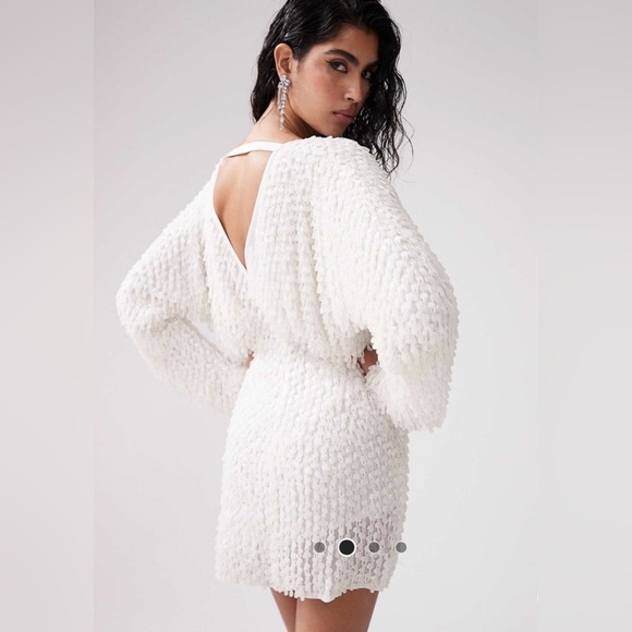 NWT ASOS DESIGN batwing embellished drip bead wrap mini dress in white SIZE 2 - Picture 6 of 16